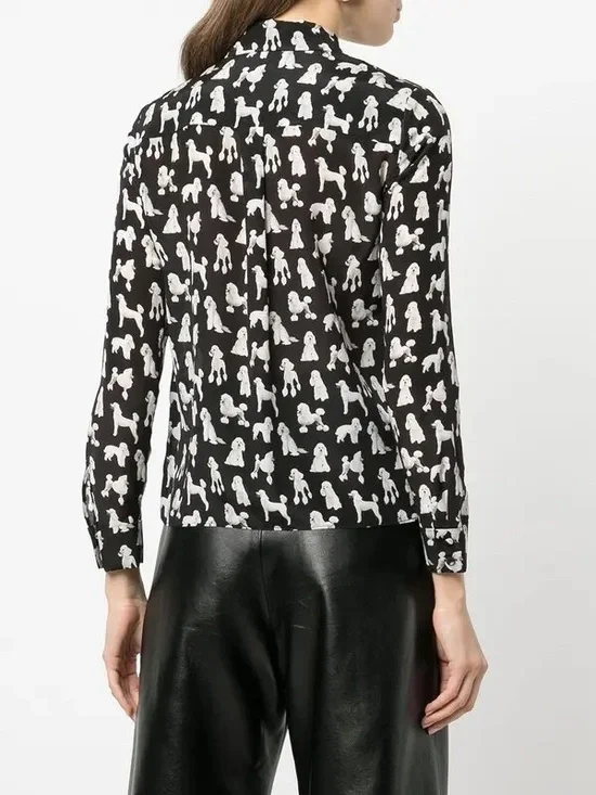 ALICE + OLIVIA 100% Silk Poodle-Print Button Front Shirt | Medium, can fit Small - Picture 9 of 10